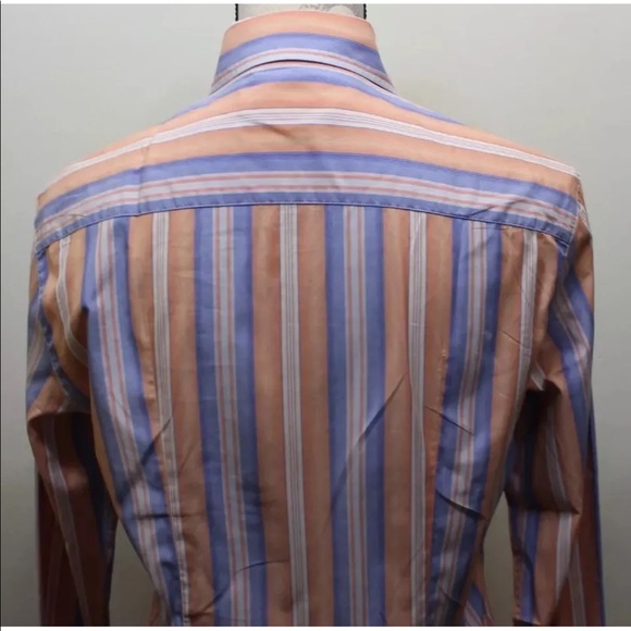 Kenneth Cole Women Orange Stripe Long Sleeve Dress Shirt Italy Made Small Cotton - Picture 7 of 9